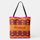 ブラウン+ピンクの個性的なパターン トートバッグ (裏面)