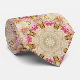 ブラウン、ピンク、エクリュのマンダラパターンタイ ネクタイ