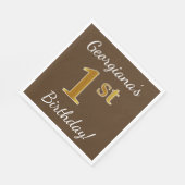 ブラウン、フェイク金ゴールド1歳の誕生日+名前をカスタムする スタンダードランチョンナプキン (角)