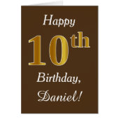 ブラウン、フェイク金ゴールド10誕生日+名前をカスタムする (正面)