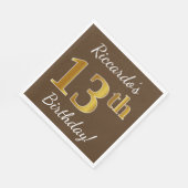 ブラウン、フェイク金ゴールド13番目の誕生日+名前をカスタムする スタンダードランチョンナプキン (角)