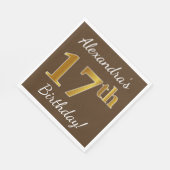 ブラウン、フェイク金ゴールド17誕生日+名前をカスタムする スタンダードランチョンナプキン (角)