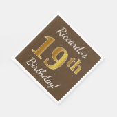ブラウン、フェイク金ゴールド19誕生日+名前をカスタムする スタンダードランチョンナプキン (角)