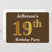 ブラウン、フェイク金ゴールド19th誕生日パーティー；名前をカスタムする 招待状 (正面/裏面)