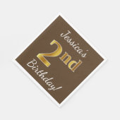 ブラウン、フェイク金ゴールド2回目の誕生日+名前をカスタムする スタンダードランチョンナプキン (角)