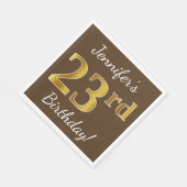 ブラウン、フェイク金ゴールド23番目の誕生日+名前をカスタムする スタンダードランチョンナプキン (角)