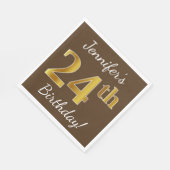 ブラウン、フェイク金ゴールド24番目の誕生日+名前をカスタムする スタンダードランチョンナプキン (角)