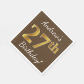 ブラウン、フェイク金ゴールド27誕生日+名前をカスタムする スタンダードランチョンナプキン (角)
