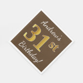 ブラウン、フェイク金ゴールド31番目の誕生日+名前をカスタムする スタンダードランチョンナプキン (角)