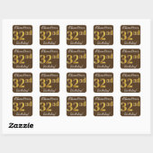 ブラウン、フェイク金ゴールド32番目の誕生日+名前をカスタムする スクエアシール (シート)