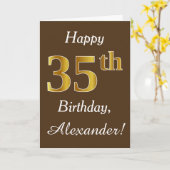 ブラウン、フェイク金ゴールド35誕生日+名前をカスタムする カード (黄色い花)