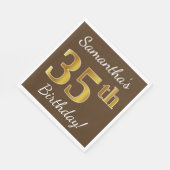 ブラウン、フェイク金ゴールド35誕生日+名前をカスタムする スタンダードランチョンナプキン (角)