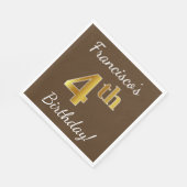 ブラウン、フェイク金ゴールド4歳の誕生日+名前をカスタムする スタンダードランチョンナプキン (角)