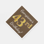 ブラウン、フェイク金ゴールド43番目の誕生日+名前をカスタムする スタンダードランチョンナプキン (角)