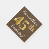 ブラウン、フェイク金ゴールド45番目の誕生日+名前をカスタムする スタンダードランチョンナプキン (角)