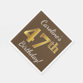 ブラウン、フェイク金ゴールド47番目の誕生日+名前をカスタムする スタンダードランチョンナプキン (角)