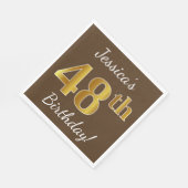 ブラウン、フェイク金ゴールド48番目の誕生日+名前をカスタムする スタンダードランチョンナプキン (角)