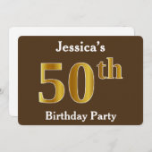ブラウン、フェイク金ゴールド50th誕生日パーティー；名前をカスタムする 招待状 (正面/裏面)