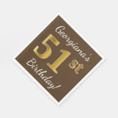 ブラウン、フェイク金ゴールド51番目の誕生日+名前をカスタムする スタンダードランチョンナプキン (角)