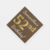ブラウン、フェイク金ゴールド52番目の誕生日+名前をカスタムする スタンダードランチョンナプキン (角)