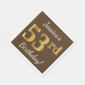 ブラウン、フェイク金ゴールド53番目の誕生日+名前をカスタムする スタンダードランチョンナプキン (角)