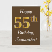 ブラウン、フェイク金ゴールド55誕生日+名前をカスタムする カード (黄色い花)