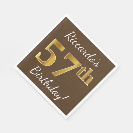 ブラウン、フェイク金ゴールド57番目の誕生日+名前をカスタムする スタンダードランチョンナプキン (角)