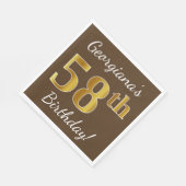 ブラウン、フェイク金ゴールド58誕生日+名前をカスタムする スタンダードランチョンナプキン (角)