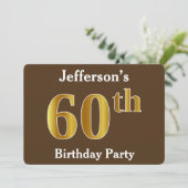 ブラウン、フェイク金ゴールド60th誕生日パーティー；名前をカスタムする 招待状 (スタンド正面)