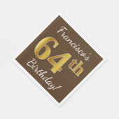 ブラウン、フェイク金ゴールド64番目の誕生日+名前をカスタムする スタンダードランチョンナプキン (角)