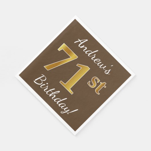 ブラウン、フェイク金ゴールド71番目の誕生日+名前をカスタムする スタンダードランチョンナプキン (角)