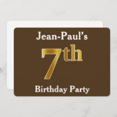 ブラウン、フェイク金ゴールド7th Birthday Party;名前をカスタムする 招待状 (正面/裏面)