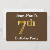 ブラウン、フェイク金ゴールド7th Birthday Party;名前をカスタムする 招待状 (正面)