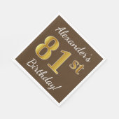 ブラウン、フェイク金ゴールド81番目の誕生日+名前をカスタムする スタンダードランチョンナプキン (角)