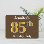 ブラウン、フェイク金ゴールド85th誕生日パーティー;名前をカスタムする 招待状 (スタンド正面)