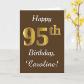 ブラウン、フェイク金ゴールド95番目の誕生日+名前をカスタムする カード (黄色い花)