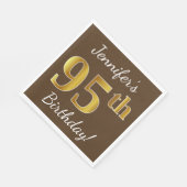 ブラウン、フェイク金ゴールド95番目の誕生日+名前をカスタムする スタンダードランチョンナプキン (角)