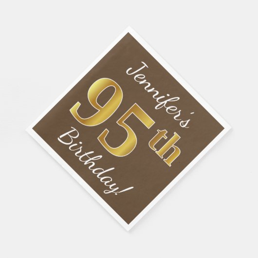 ブラウン、フェイク金ゴールド95番目の誕生日+名前をカスタムする スタンダードランチョンナプキン (角)