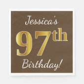 ブラウン、フェイク金ゴールド97番目の誕生日+名前をカスタムする スタンダードランチョンナプキン (正面)