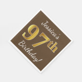 ブラウン、フェイク金ゴールド97番目の誕生日+名前をカスタムする スタンダードランチョンナプキン (角)