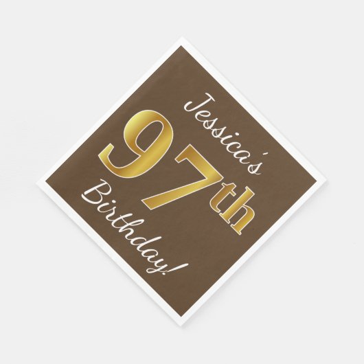 ブラウン、フェイク金ゴールド97番目の誕生日+名前をカスタムする スタンダードランチョンナプキン (角)