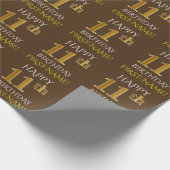 ブラウン、フェイク金ゴールド「HAPPY 11誕生日」 ラッピングペーパー (角)