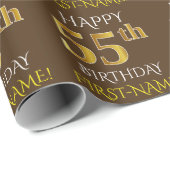 ブラウン、フェイク金ゴールド「HAPPY 55誕生日」 ラッピングペーパー (ロールコーナー)