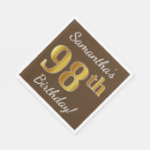 ブラウン、フォックスゴールド 98歳の誕生日 + オーダーメイド ネーム スタンダードランチョンナプキン (角)