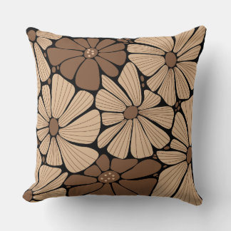 ブラウン フラワー グラフィック パターン クッション
