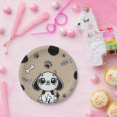 ブラウン&ブラックフィッシュボーンズ子犬の誕生日パーティー ペーパープレート (パーティー)