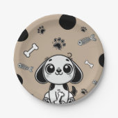 ブラウン&ブラックフィッシュボーンズ子犬の誕生日パーティー ペーパープレート (正面)