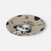 ブラウン&ブラックフィッシュボーンズ子犬の誕生日パーティー ペーパープレート (アングル)