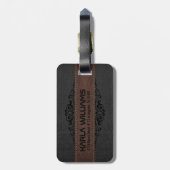 ブラウン&ブラックヴィンテージレザーアクセント ラゲッジタグ (裏面縦)