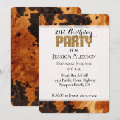 ブラウン ブラック カウハイド ゴールド グリッター 21歳の誕生日 招待状 (正面/裏面)